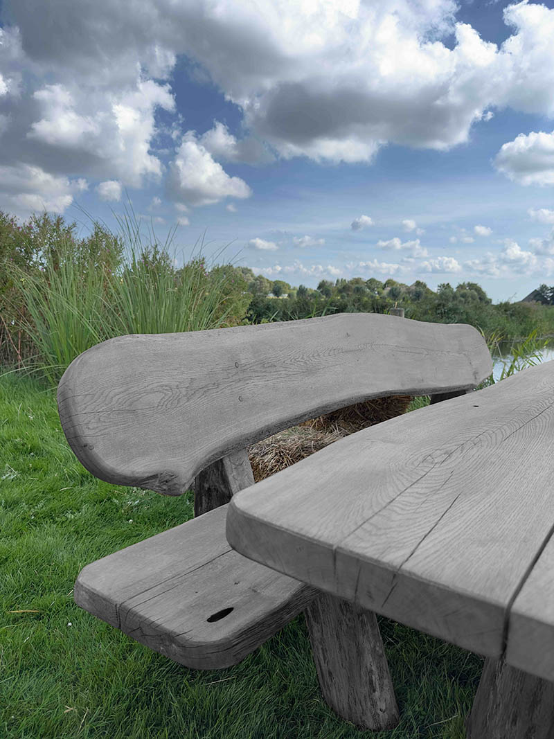 Eiken tuinset Athilla met 2 banken in grijze olie