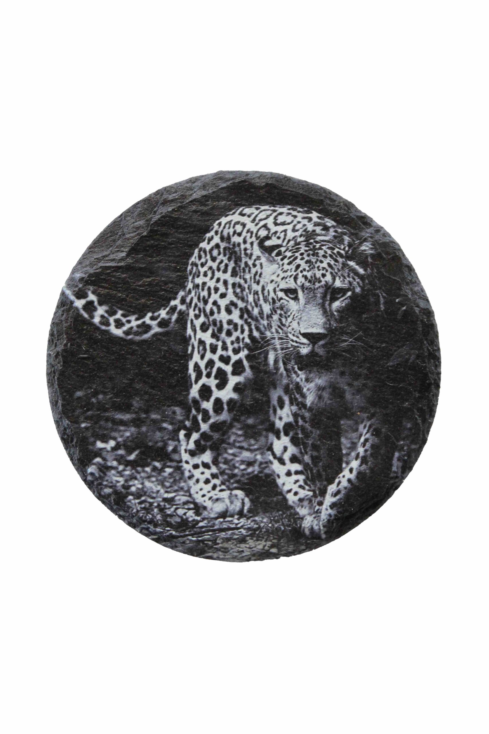 Leistenen onderzetter panter zwartwit