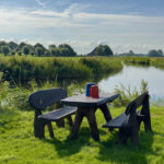 Eiken tuinset Athilla met 2 banken in bruine olie