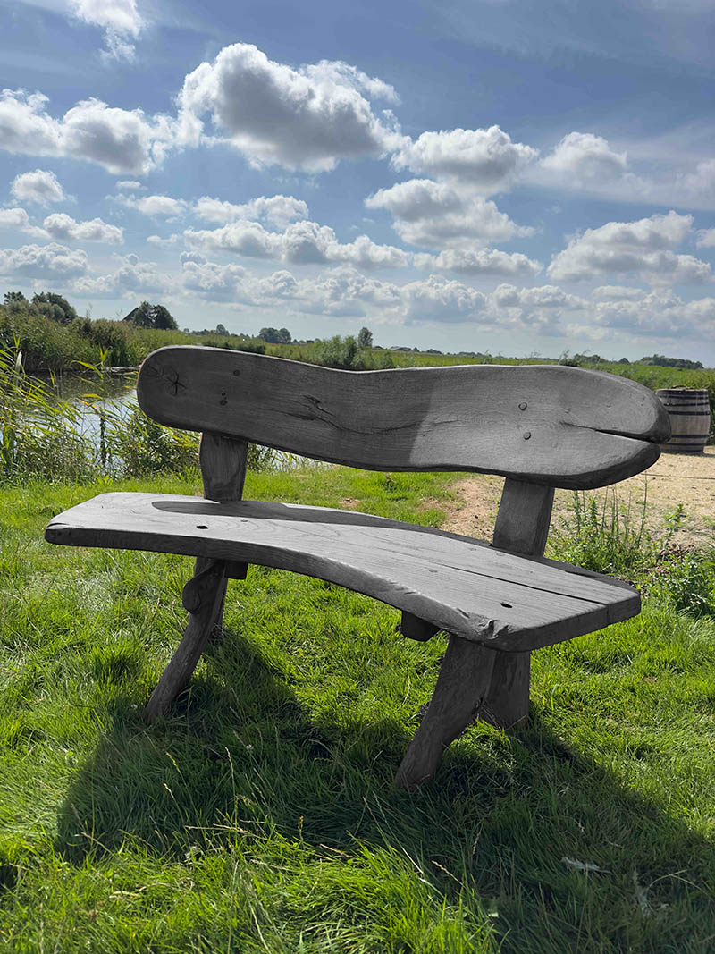 Rond eiken tuinset Athilla met 2 banken in grijze olie