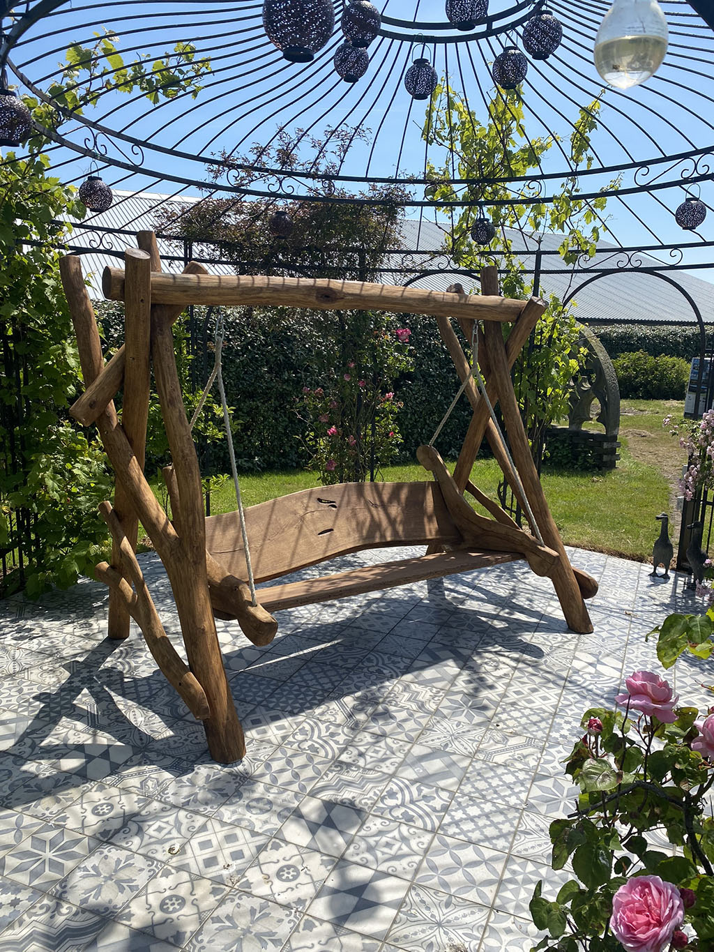 Licht bruine houten schommelbank