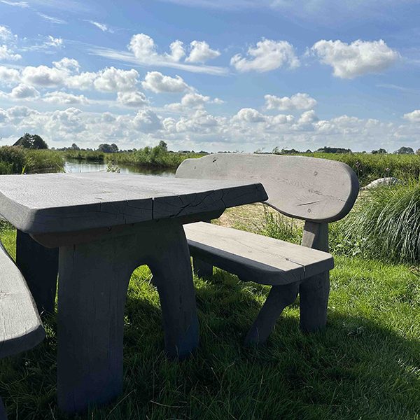 Eiken tuinset Athilla met 2 banken in grijze olie.