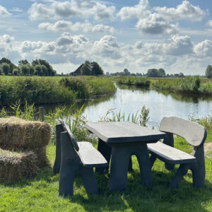Eiken tuinset Athilla met 2 banken in grijze olie