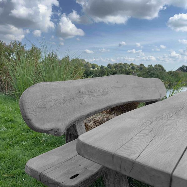Eiken tuinset Athilla met 2 banken in grijze olie