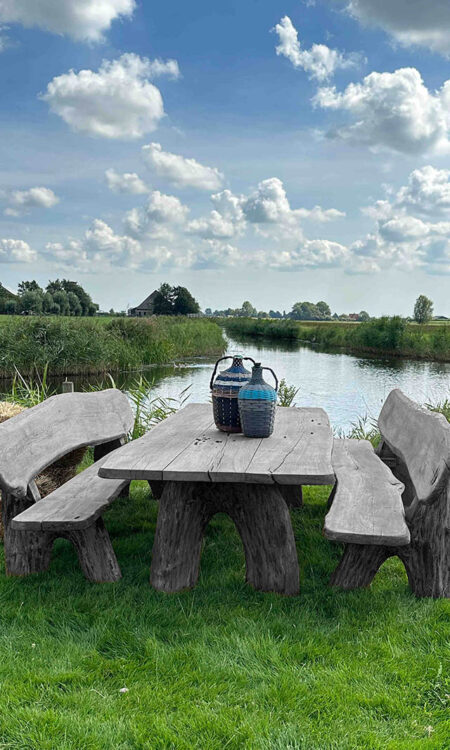 Eiken tuinset Athilla met 2 banken in grijze olie