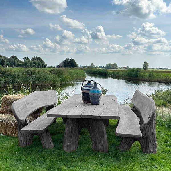 Eiken tuinset Athilla met 2 banken in grijze olie