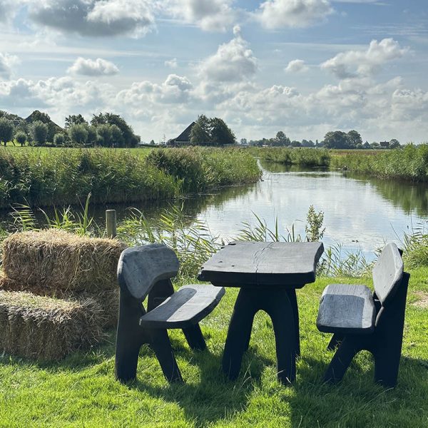 Eiken tuinset Athilla met 2 banken in zwarte olie
