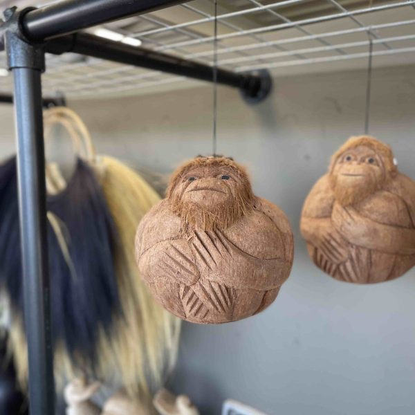 Kokos aap is gesneden uit een kokosnoot