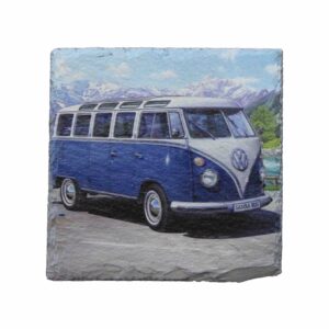 Leistenen onderzetter van Volkswagen busje donker blauw