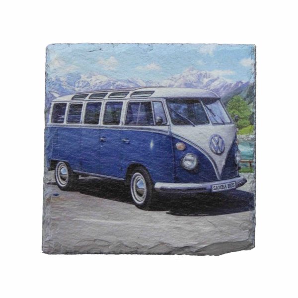 Leistenen onderzetter van Volkswagen busje donker blauw