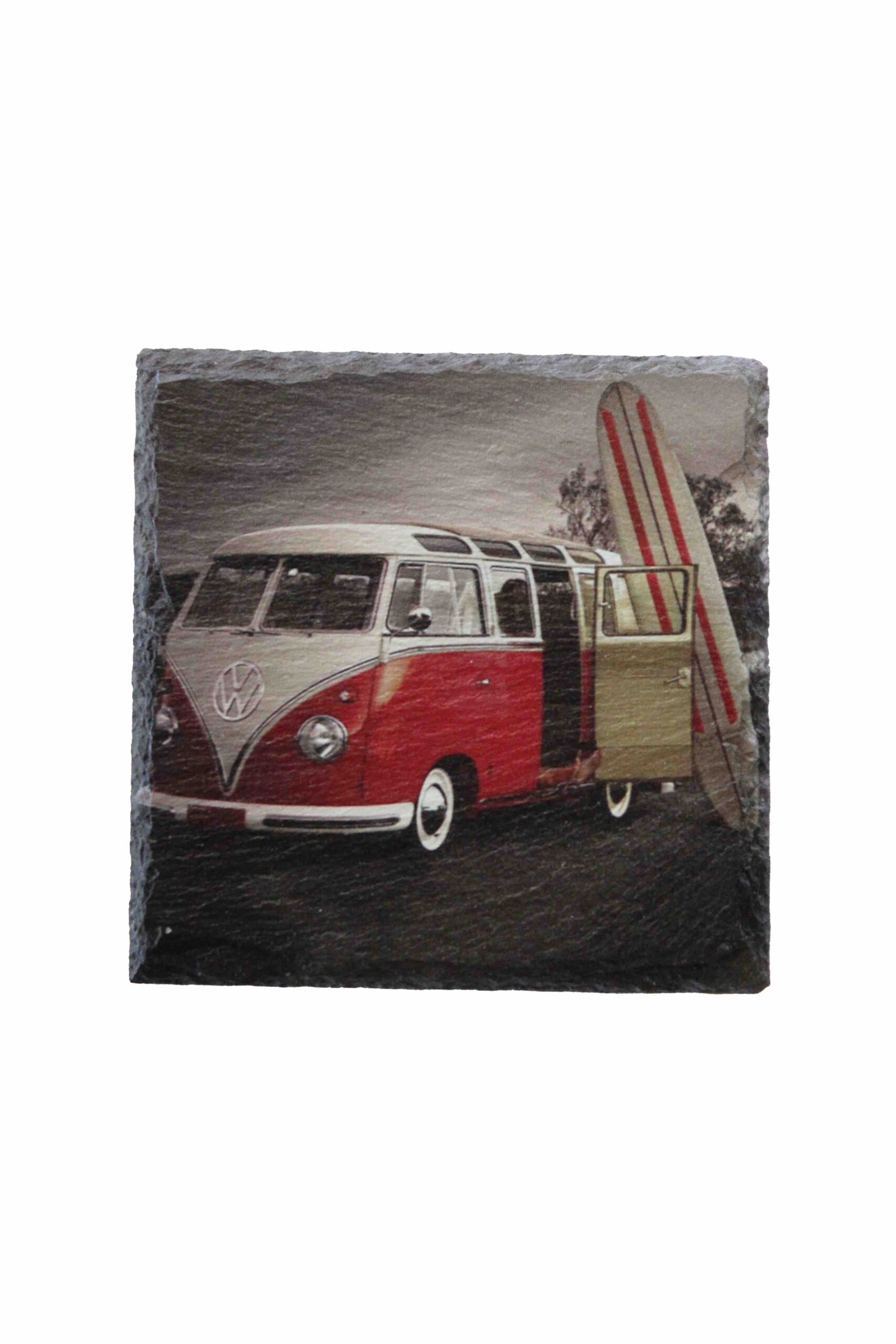 Leistenen onderzetter met Volkswagen busje rood