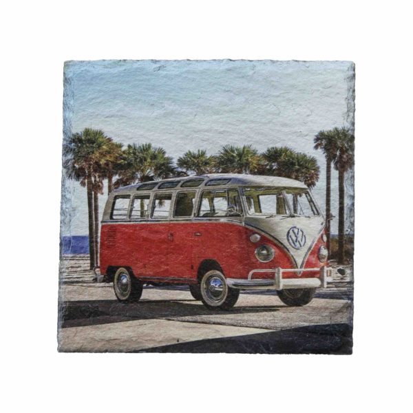 Leistenen onderzetter met Volkswagen busje rood