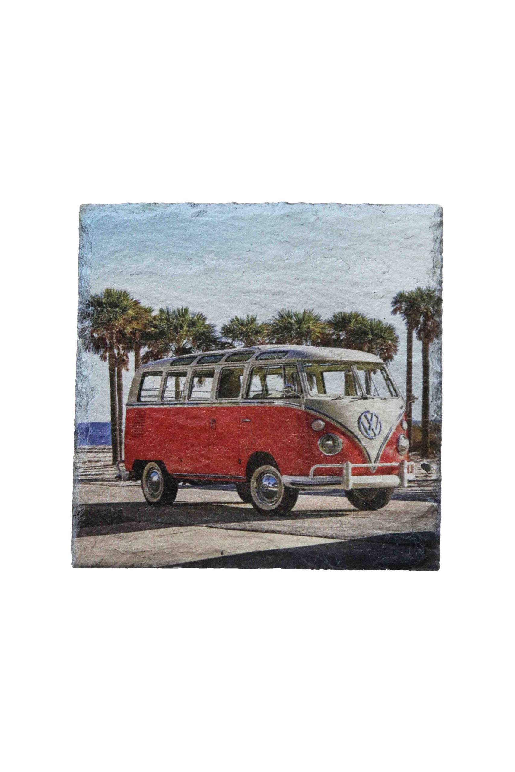 Leistenen onderzetter met Volkswagen busje rood
