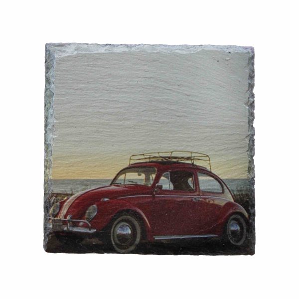 Leistenen onderzetter met Volkswagen kever rood