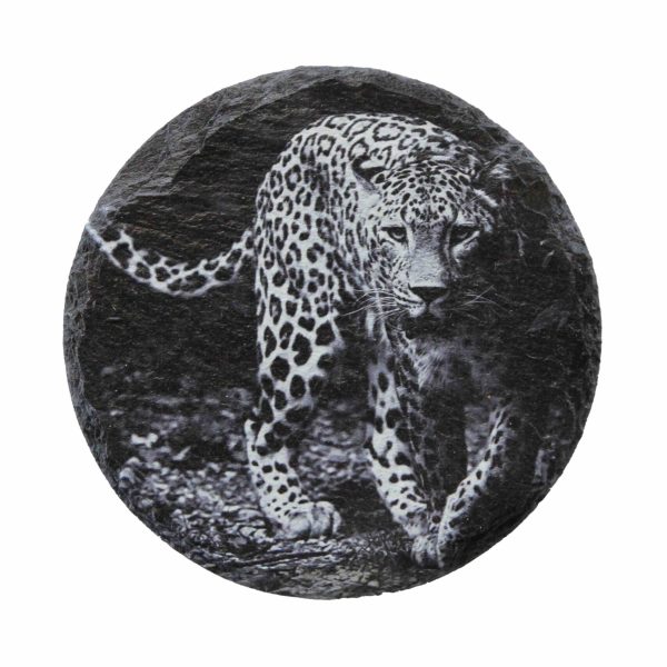 Leistenen onderzetter met panter zwartwit