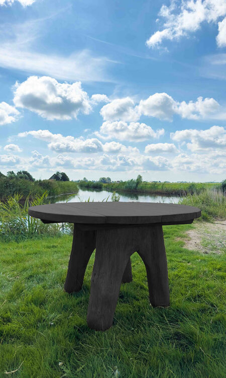 Rond eiken tuinset Athilla met 2 banken in zwarte olie