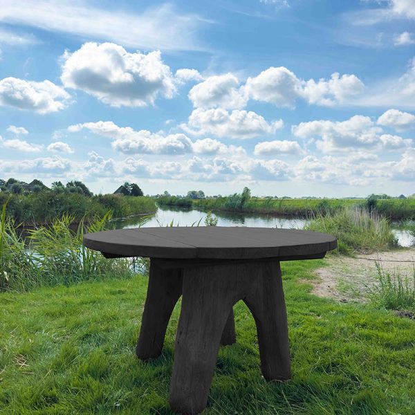 Rond eiken tuinset Athilla met 2 banken in zwarte olie