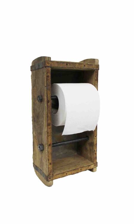 Rustieke toiletrolhouder steenmal - Functionele en stijlvolle badkamerdecoratie met industriële flair van gerecycled hout