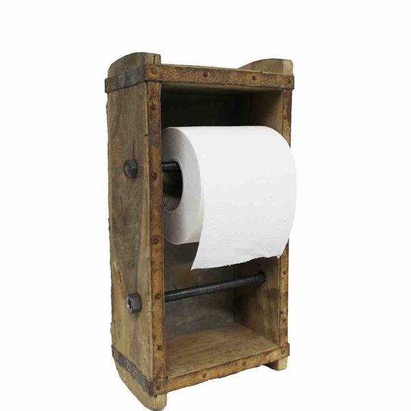 Rustieke toiletrolhouder steenmal - Functionele en stijlvolle badkamerdecoratie met industriële flair van gerecycled hout