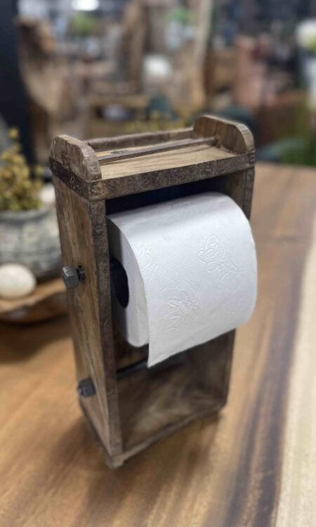 Rustieke toiletrolhouder steenmal - Functionele en stijlvolle badkamerdecoratie met industriële flair van gerecycled hout