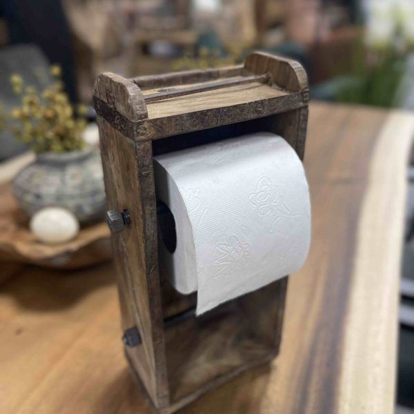 Rustieke toiletrolhouder steenmal - Functionele en stijlvolle badkamerdecoratie met industriële flair van gerecycled hout