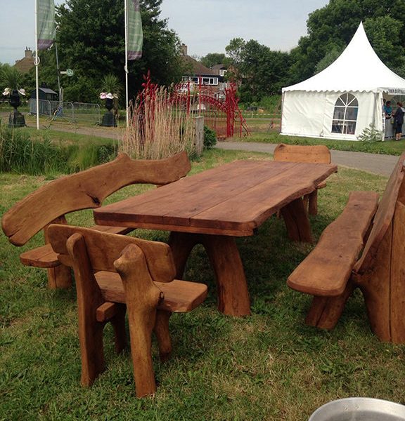 Eiken tuinset Athilla met 2 banken en 2 stoelen