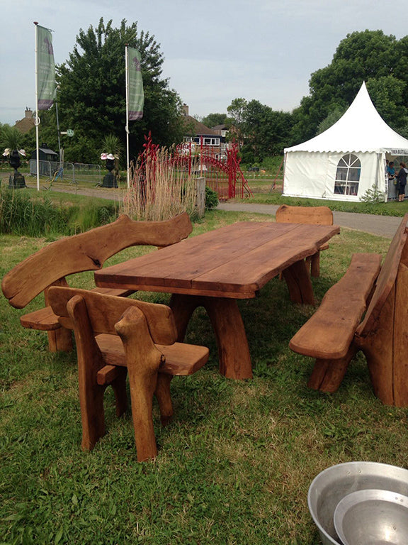 Eiken tuinset Athilla met 2 banken en 2 stoelen