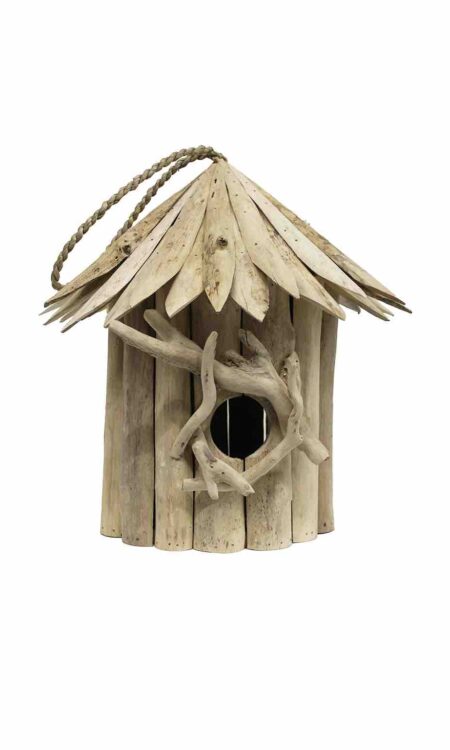 Hangend vogelhuis van drijfhout - een uniek en natuurlijk toevluchtsoord voor vogels in je tuin.