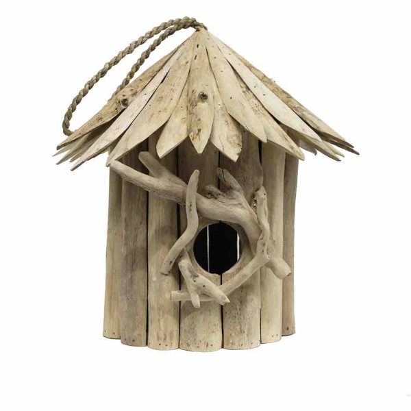 Hangend vogelhuis van drijfhout - een uniek en natuurlijk toevluchtsoord voor vogels in je tuin.