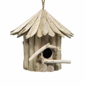 Hangend vogelhuis van drijfhout - een uniek en natuurlijk toevluchtsoord voor vogels in je tuin.