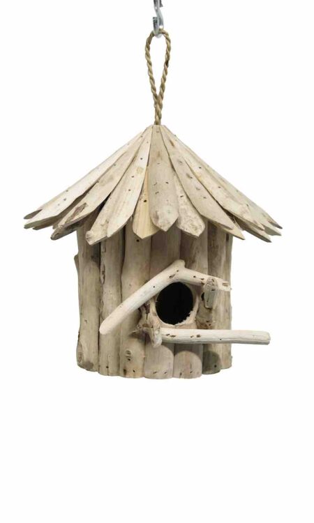 Hangend vogelhuis van drijfhout - een uniek en natuurlijk toevluchtsoord voor vogels in je tuin.