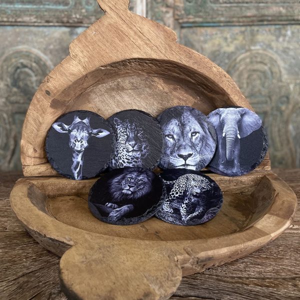 Leistenen onderzetters dieren zwart/wit