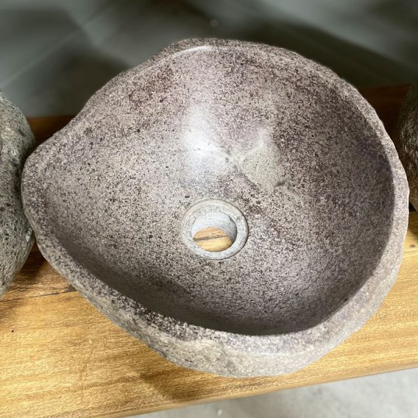 Wasbak riviersteen rood-grijs