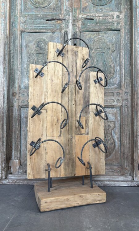 industrieel wijnrek hout metaal flessenrek