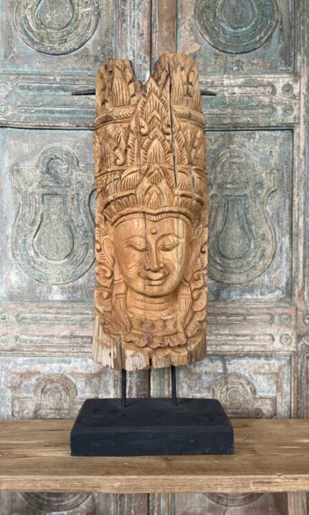 Houten Boeddha Hoofd – Staand Houtsnijwerk Ornament