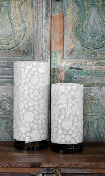 Tafellamp met Witte Schelp Mozaïek – Cilindervormige Sfeerlamp