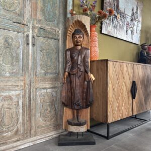 groot staand boeddha beeld hout