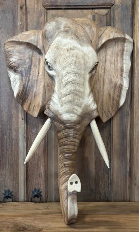 suar houten olifantenkop wanddecoratie handgesneden