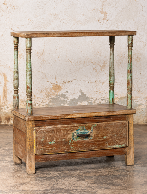 India sidetable Kavin van oud hout met lade en onderblad