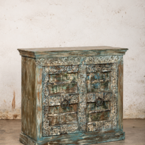 India dressoir Reya met handgesneden deuren en blauwgroene afwerking
