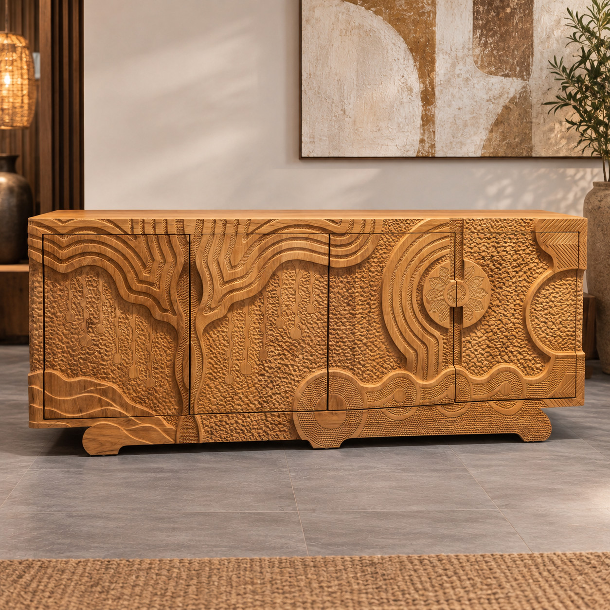Dressoir Riva – reliëffront met houtsnijwerk – 200 cm