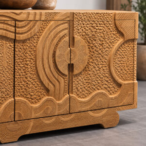 Dressoir Riva close-up van het reliëffront met houtsnijwerk